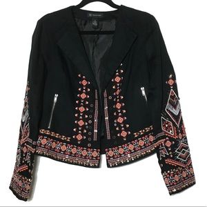 INC Size Medium Black Jacket with Embroidered Trim